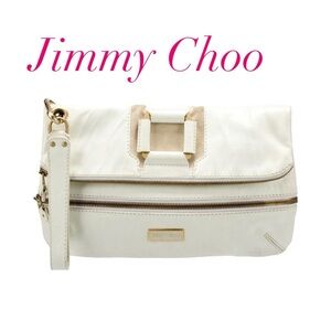 Jimmy Choo Cream and Gold Fold-Over Wristlet Clutch